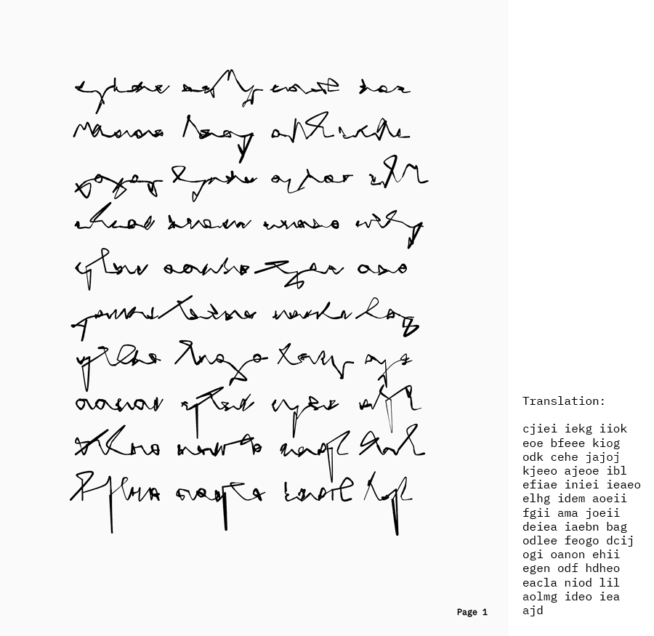 generative manuscript page 1 with translation